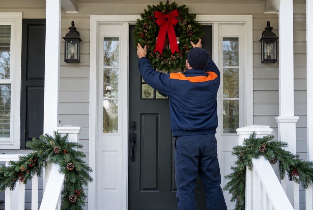 Wreaths, garland and porch decor